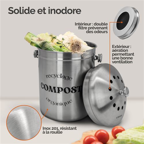 RED FACTOR Premium Seau Compost Inodore en Acier Inoxydable pour