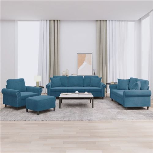 Non Communiqué Bleu Vidaxl 4-Delige Loungeset Met Kussens Fluweel Blauw3202209
