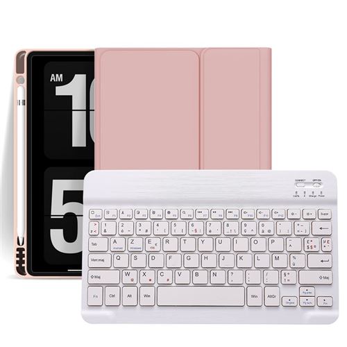 Étui HSMY en Silicone avec Clavier Français AZERTY Bluetooth pour iPad Air4 10.9 - Rose&Blanc