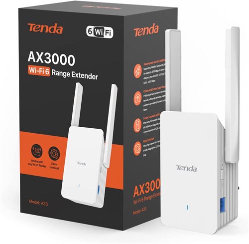 TENDA Répéteur WiFi 6 MESH AX3000 Configuration Facile port ethernet 2*5dBi Antennas Amplificateur WiFi. A33