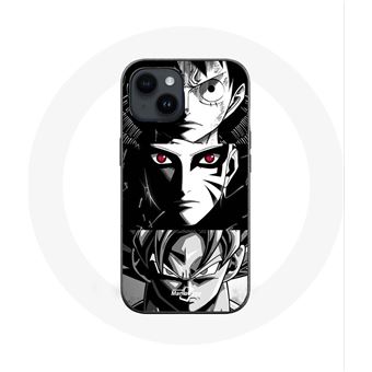 Coque pour Iphone 14 Sangoku Naruto Luffy one piece Dragon Ball Z fond noir et blanc anime manga Maniacase - 1