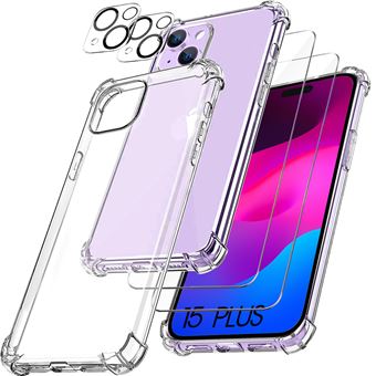 Coque Silicone pour iPhone 15 Plus + 2 Verres Trempés Ecran et 2 Protections Objectif Arrière - BOOLING - 1