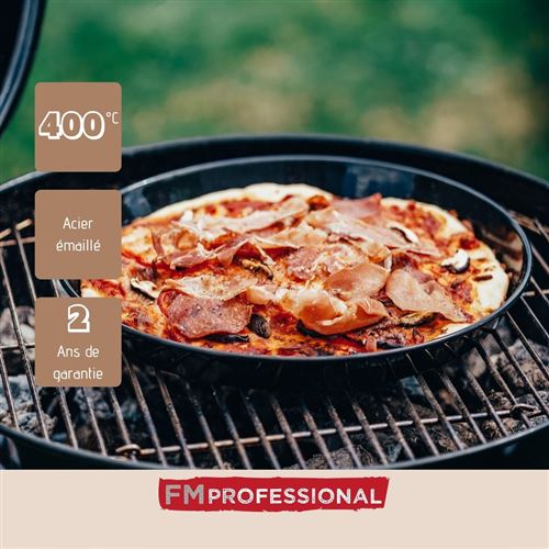 9206 FM Professional Plaque à pizza perforée ronde, plat à pizza perforé, plat à four, plaque pizza four, plat à pizza barbecue, Acier émaillé, Noir, 32 x 3 cm