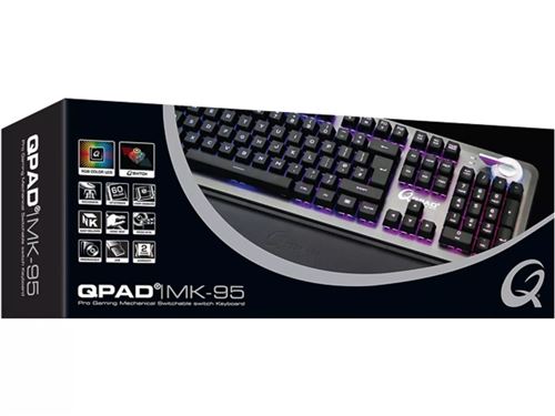 QPAD - MK-95-DE PRO - Clavier gaming mécanique à commutateur, avec rétro-éclairage RGB et repose-paume, capuchons de touches à peindre, disposition DE