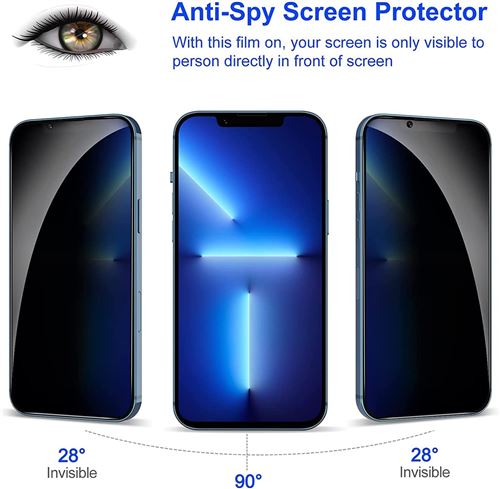 2 Films de protection écran verre trempé Anti Espion (teinté) pour iPhone  13, iPhone 13 Pro, et iPhone 14 (6.1) [Novago]