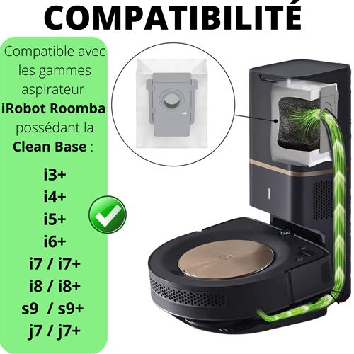 Sac aspirateur pour iRobot Roomba  j7+/j7/s9+/s9//i8+/i8/i7+/i7/i6+/i5+/i4+/i3+ sacs poussière pour clean base  [Lot 10] Phonillico® - Sac aspirateur - Achat & prix
