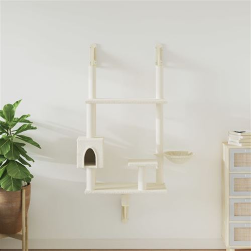 vidaXL Arbre à chat mural avec griffoir crème 153 cm, tour à chat, griffoir pour chat, tour à chat murale, meuble pour chat, meuble pour chat mural