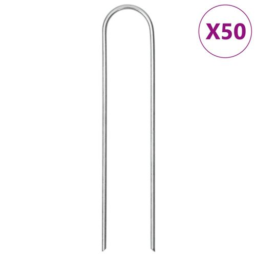 vidaXL Piquets de sol en forme de U 50 pcs 15x3,5 cm acier galvanisé4009364