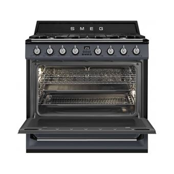 CENTRE DE CUISSON 90 CM, 1 FOUR CHALEUR TOURNANTE, CATALYSE, NETTOYAGE VAPOR CLEAN, TOURNEBROCHE, 5 FOYERS GAZ, GRIS ARDOISE