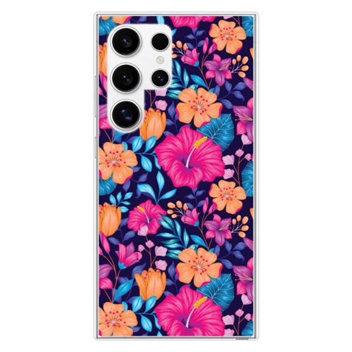 Coque en silicone imprimée compatible Samsung Galaxy S24 Ultra Fleurs Exotiques