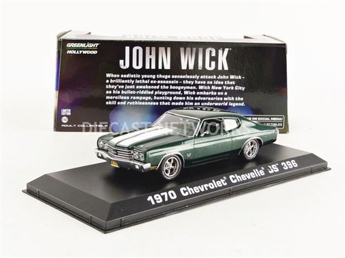 Voiture Miniature de Collection GREENLIGHT COLLECTIBLES 1-43 - CHEVROLET Chevelle SS396 - John Wick 2 Movie 1970 - Green / White - 86541