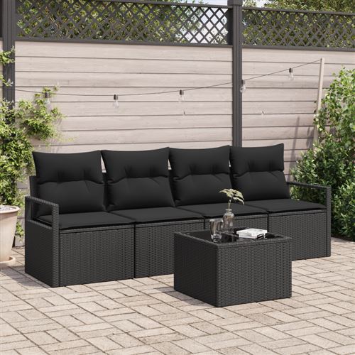 Non Communiqué Noir Ensemble De Canapé De Jardin 5 Pièces Avec Coussins En Poly Rattan Canapé De Jardin 2 Places Avec Rangement Et Coussins E
