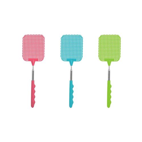 Non Communiqué Rose,Vert,Bleu Lot De 3 Tapettes À Mouche Avec Manche Télescopique Fackelmann Tecno