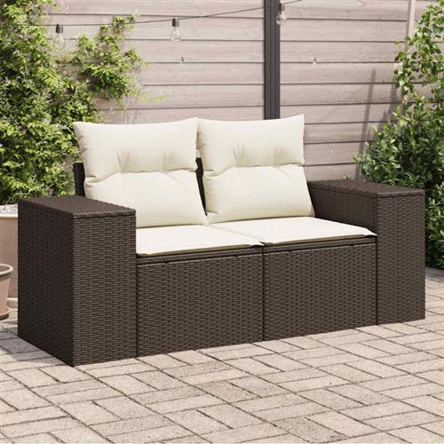 vidaXL Gartensofa mit Kissen 2-Sitzer Braun Poly Rattan