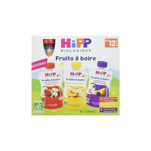 Fruits à boire Gourdes Multipack 3 variétés (Dès 12 mois) - 8 gourde - Hipp Biologique