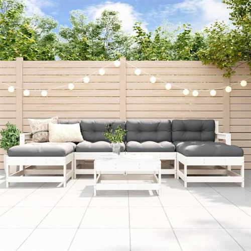 Salon de jardin modulable Vidaxl blanc 7 personnes 7 pieces 62.0 x 66 x 70.5 cm bois massif
