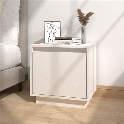 VIDAXL - Table de chevet - Bois de pin - Blanc - 40x30x40 cm - Image 3