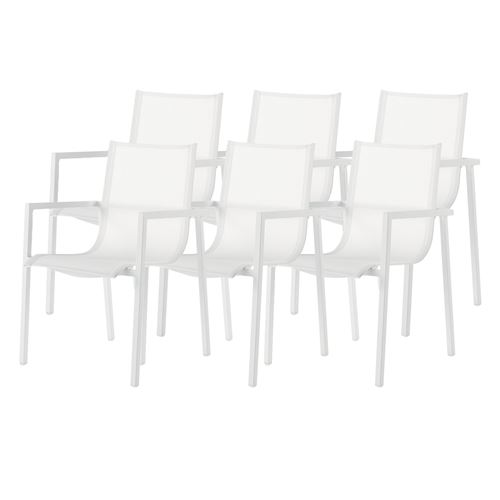 Lot 6 chaises de jardin en aluminium coloris blanc - Longueur 61 x Largeur 57 x Hauteur 86 cm -JUANIO-