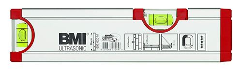 BMI 692020M ULTRASONIC Niveau à bulle, Rouge/argent, 20 cm