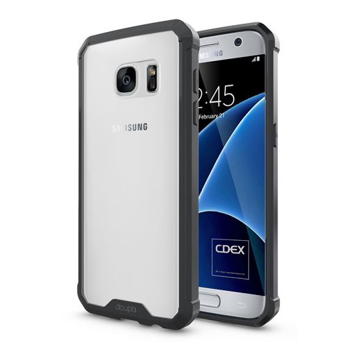 doupi PerfectFit AirClear Coque pour Samsung Galaxy S7, Crystal Clear Case arrière BackCase et Pare-chocs de protection cadre Cover, noir