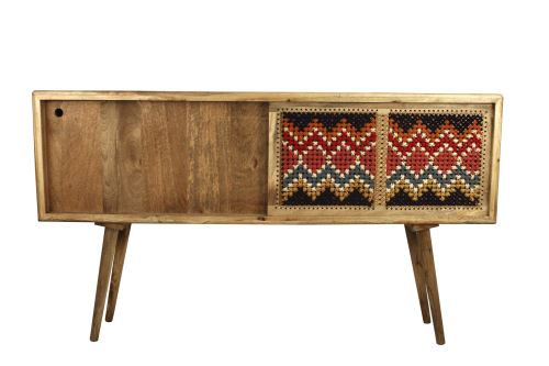 MAYA Buffet à 2 portes coulissantes en Bois Manguier à Motif Tissé