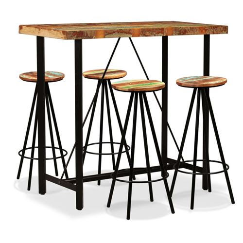 Vidaxl ensemble de bar 5 pcs bois de r&eacute;cup&eacute;ration massif 275143