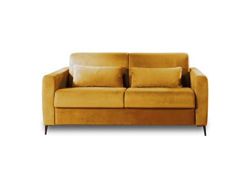 Canap&eacute; droit convertible 3 places Velours Jaune