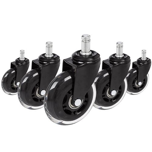 5 x roulettes pour sols durs ROLO SKATE 11 mm / 75 mm noir / transparent (lot de 5)