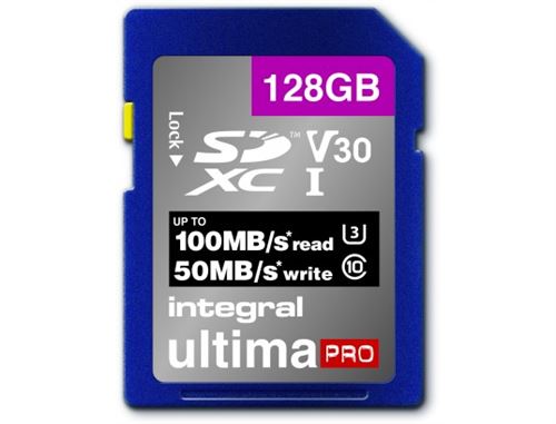 Integral UltimaPro - Flashgeheugenkaart - 128 GB - Video Class V30 / UHS-I U3 / Class10 - SDXC UHS-I