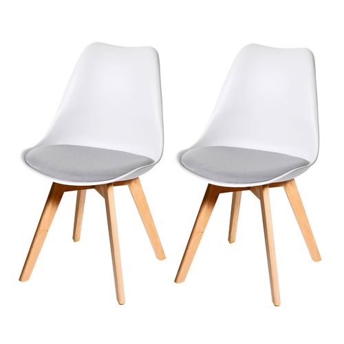 2x chaise de salle à manger MENDLER HWC-E53 blanc gris tissu pieds clairs