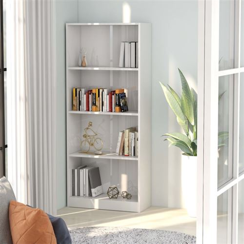 vidaXL Bibliothèque à 4 niveaux Blanc brillant 60x24x142 cm Aggloméré
