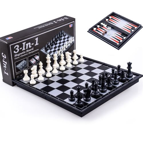 Jeu d'échecs Insma dames de backgammon magnétique plateau pliable Noir