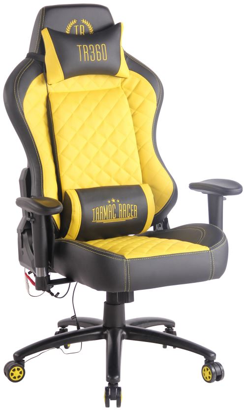 Fauteuil de bureau / Chaise Gaming Rapid XM en Similicuir Assise chauffante et Fonction de Massage- Couleur Noir/Jaune