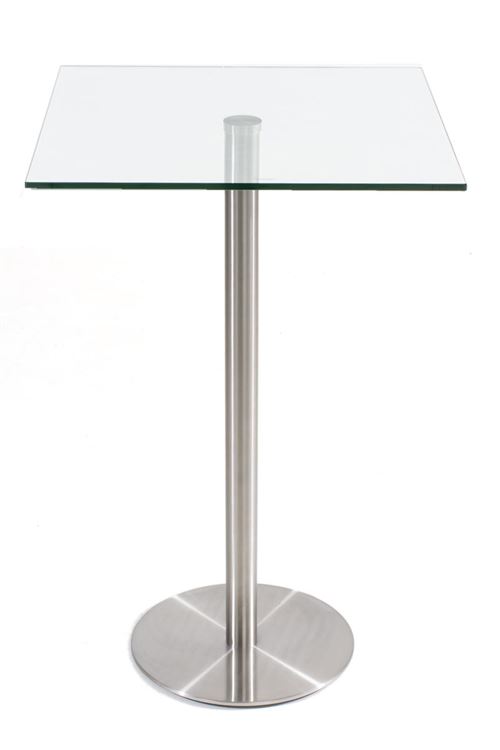 Table haute Vitral 70x70 cm avec piètement en Acier inoxydable , Verre clair