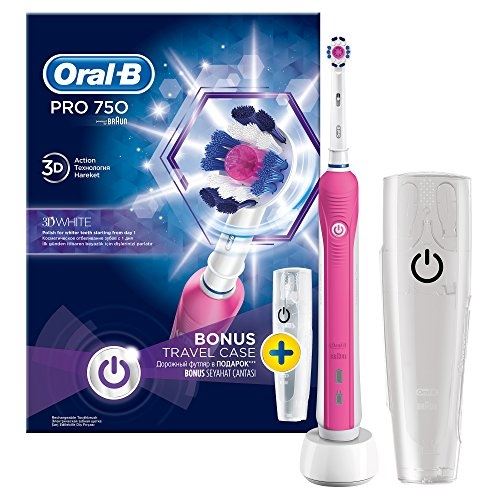 Oral-b pro 750 pink ? brosse à dents électrique avec étui de voyage, couleur rose