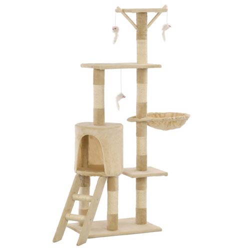 Meilleurs prix pour Arbre à chat griffoir grattoir niche jouet animaux peluché en sisal 138 cm beige