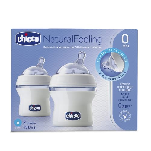 Lot de 2 biberons NaturalFeeling Chicco tétine inclinée flux lent 0m+ 150ml