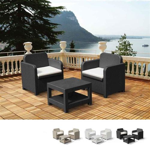 Salon Pour Extérieur Jardin Fauteuils Grand Soleil GIGLIO Bar Poly-Rotin 2 Places, Couleur: Noir