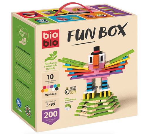 BIOBLO Jeu de construction 200 BRIQUES 10 COULEURS FUN BOX Multicolore