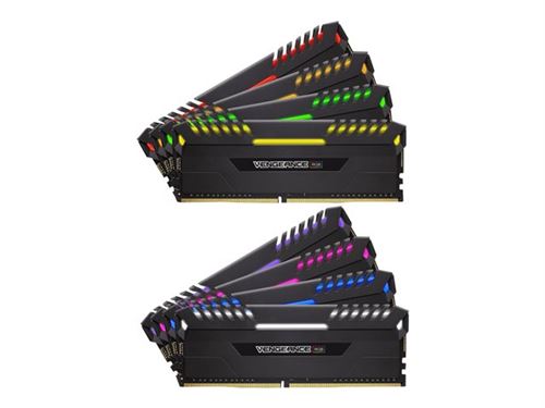 Corsair Vengeance RGB - Kit de Mémorie Enthousiaste (64Go (8x8Go), DDR4, 2933MHz, C16, XMP 2.0) - Noir