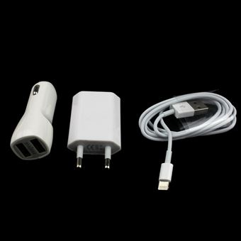 Chargeur Allume-cigare + Câble IPhone Blanc - Pour Voiture - Neuf