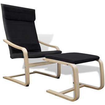 vidaXL Fauteuil avec cadre en bois cintré Tissu Noir vidaXL Fauteuil avec cadre en bois cintré Tissu Noir