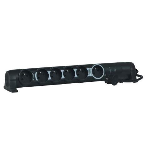 Rallonge multiprise coupe-veille parafoudre Legrand 6x2 P+T 1.5 m Noir