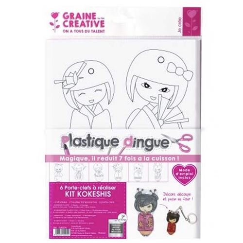 Plastique fou 2 feuilles Kokeshis + 6 porte-clés - Graine Créative