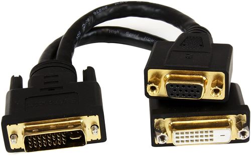 StarTech.com DVI I to DVI D and VGA Splitter, 8in, Wyse Compatible, DVI Video Splitter Cable for Dual Monitor Setup (DVI92030202L)
