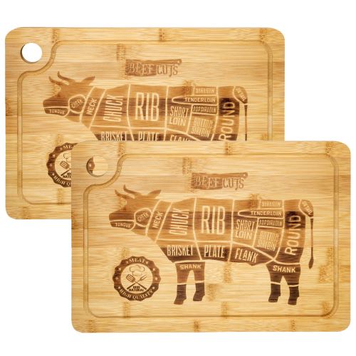 Dunedesign 2X Planches À Découper 33X23cm Épais 20Mm Avec Rigole Pour Jus Bambou