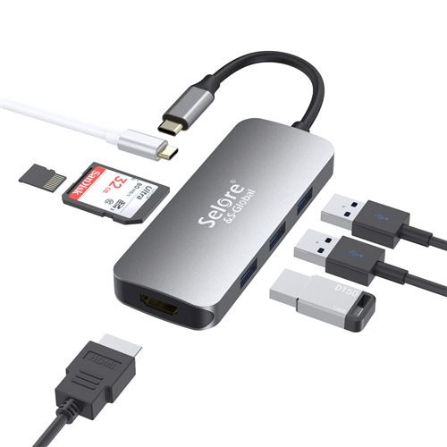USB C Hub, Adaptateur de Type C vers HDMI 4K, Port de Recharge PD 3.0, Lecture de Carte SD & Micro SD, 3 x USB 3.0, Dock USB C 7-