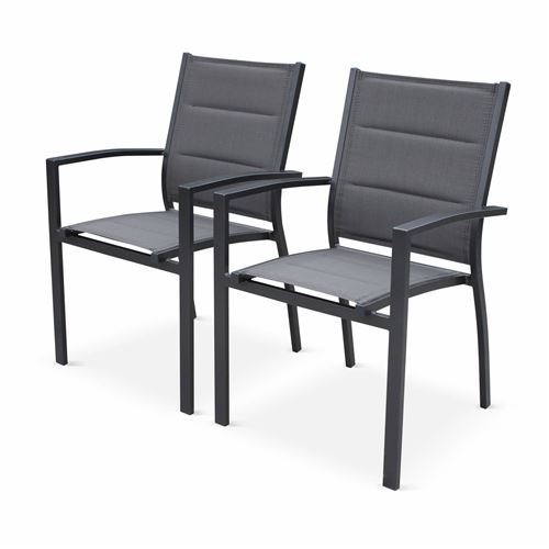 Sweeek Lot de 2 fauteuils - Chicago / Odenton / Philadelphie Anthracite - En aluminium anthracite et textilène gris taupe empilables