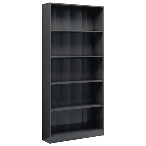 vidaXL Bibliothèque à 5 niveaux Gris brillant 80x24x175 cm Aggloméré