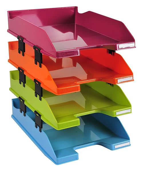Exacompta Combo Midi Set de 4 Corbeilles à courrier Iderama Arlequin glossy